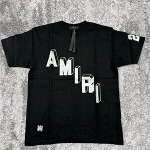 NWT AMIRI Asymmetrical Logo Mens Large Shirt Black